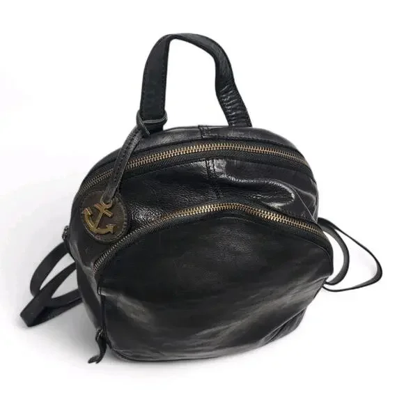 Harbour 2nd Black Genuine Leather Large Backpack Convertible Shoulder Bag Purse - Picture 5 of 11